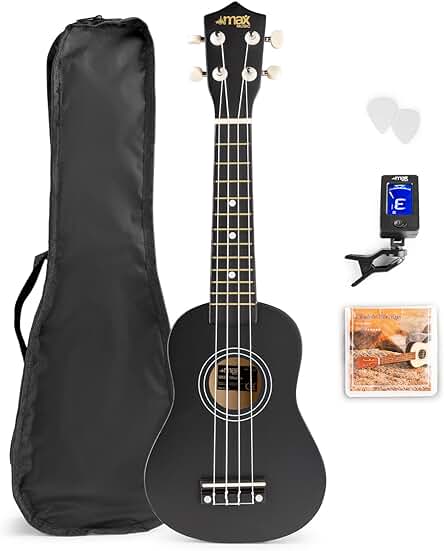 Ukelele soprano de madera de tilo para adultos - Set completo con accesorios.