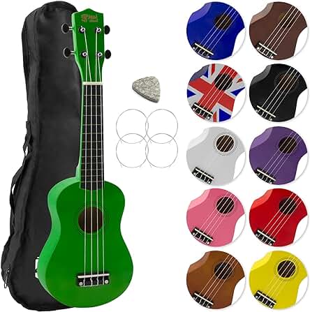 Ukelele soprano verde Tiger SU8-GR con accesorios GRATIS, perfecto para principiantes y escuelas.