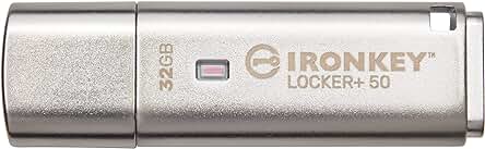 Unidad Flash USB Kingston IronKey Locker+ 50: Protección de datos segura con respaldo automático.