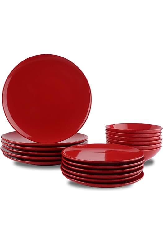 Vajilla de gres - Conjunto de 18 piezas en color Rojo intenso para 6 personas.