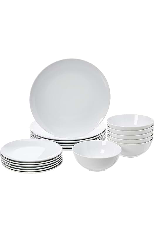 Vajilla de Porcelana Blanca Lisa - 6 servicios, 18 piezas - Amazon Basics.