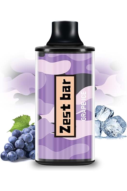 Vaper Zest Bar Sin Nicotina - Dispositivo Recargable de Cigarrillo Electrónico Desechable (Hielo de Uva)