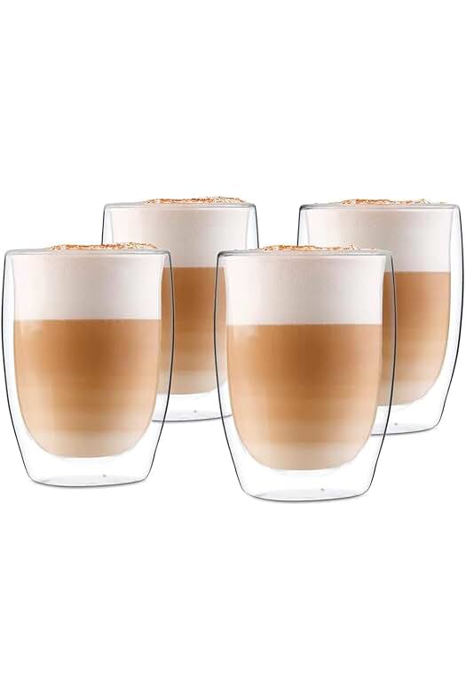 Vasos de doble cristal: Set de 4 tazas de 350 ML resistentes al calor para bebidas.