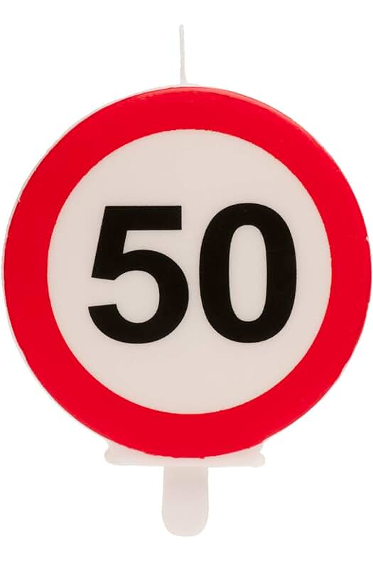 Vela de Cumpleaños Número 50 con Señal de Prohibido - Ideal para Decoración de Tartas