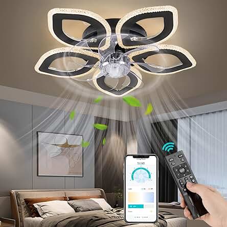 Ventilador de techo con luz y control remoto, ideal para sala de estar y dormitorio.