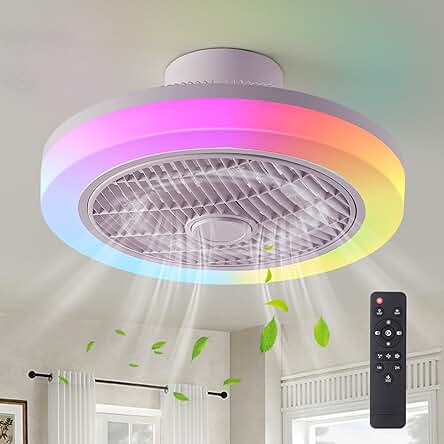 Ventilador de Techo Silencioso y Moderno con Luz LED Regulable y Colores RGB