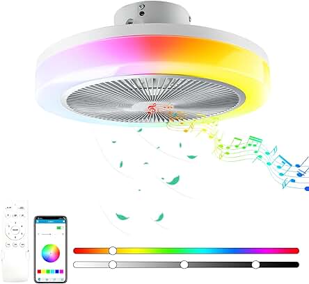 Ventilador de Techo TOPBOS con Luz Silenciosa y Control Remoto, Moderno y Regulable en RGB.