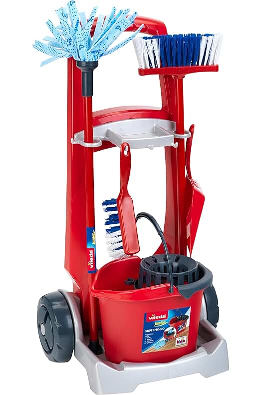 Vileda Broom Trolley for Kids - Complete Toy Set with Mop, Bucket, and Broom