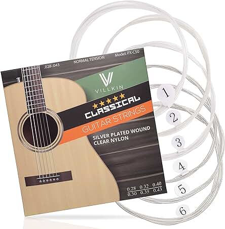 Villkin - Juego de cuerdas de guitarra de nylon para guitarras clásicas, concierto y acústicas