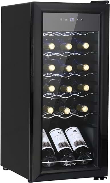 Vinoteca Display4top con capacidad para 18 botellas, puerta de vidrio templado y cajón cromado (53 L)