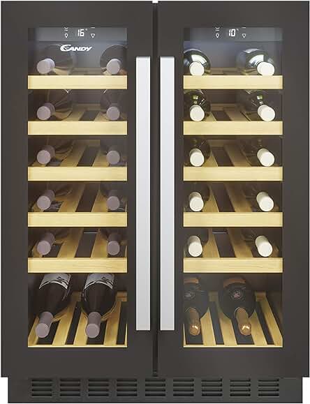 Vinoteca integrable de dos zonas Candy DiVino CCVB 60D/1, capacidad para 38 botellas.