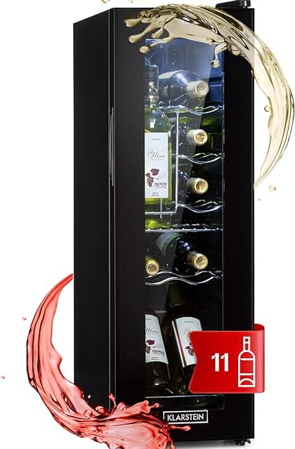 Vinoteca Klarstein con capacidad para 12 botellas, panel táctil y botellero para vinos.