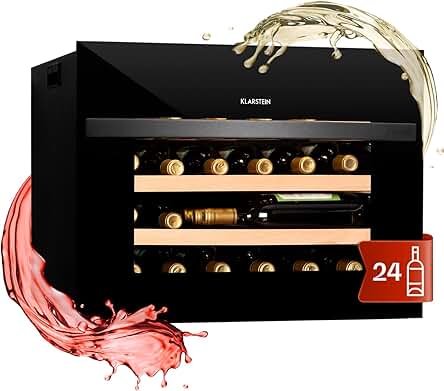 Vinoteca Klarstein de 51L con capacidad para 24 botellas de vino, proseco y cervezas.