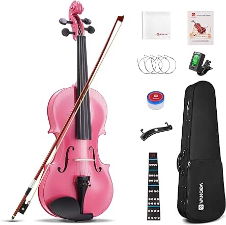 Violín Acústico para Principiantes - Set Completo con Estuche, Afinador y Accesorios, Rosa