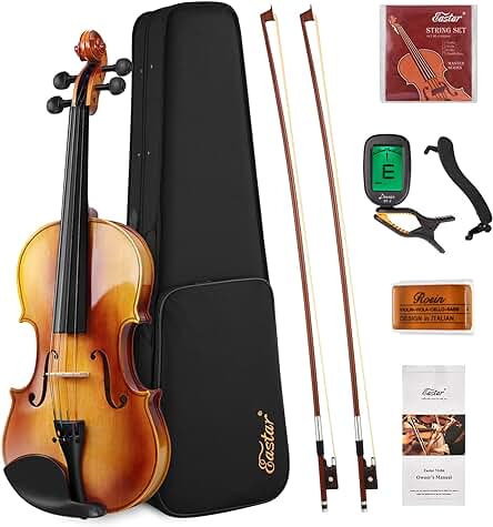 Violín de madera maciza Eastar 4/4: Kit completo para principiantes con accesorios de calidad.