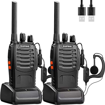 Walkie Talkie PMR446 con Auriculares Recargables y 16 Canales para Actividades al Aire Libre(2 Unidades)