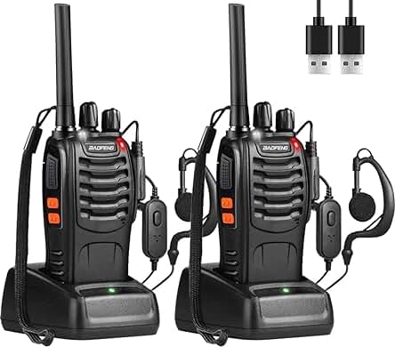 Walkie Talkie Profesional de Larga Distancia con Auriculares y Luz LED - Negro (1 Pareja)