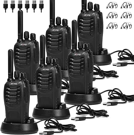 Walkie Talkie Profesional PMR446: Radiocomunicación Profesional de Largo Alcance con Carga USB y Auriculares.