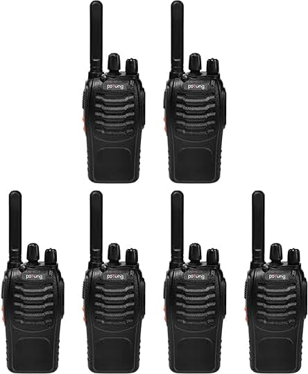 Walkie Talkie Profesional Recargable con Auriculares PT88E - Pack de 6 unidades (Negro)