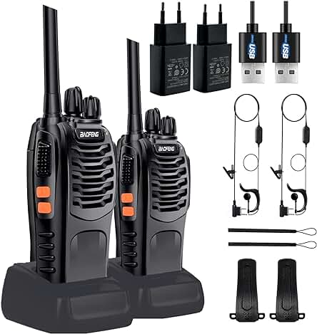 Walkie Talkies Baofeng PMR 446 con 16 Canales Profesionales y Recargables, Cargador USB Incluido