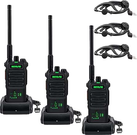 Walkie Talkies Recargables de Larga Distancia con Auriculares, Cargador USB y Funciones Avanzadas.