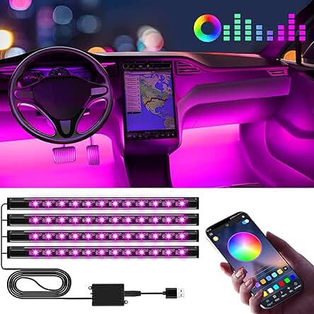 Winzwon Luces LED para Coche, Accesorios Interiores con Control de App, Puerto USB