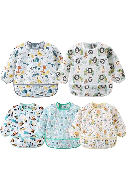 Yealoo Baberos con Mangas Impermeables para Bebés de 6-30 Meses (Paquete de 5)